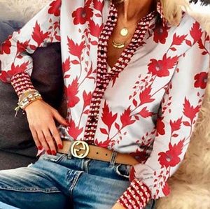 Bold and Sassy red Chic Rose button down